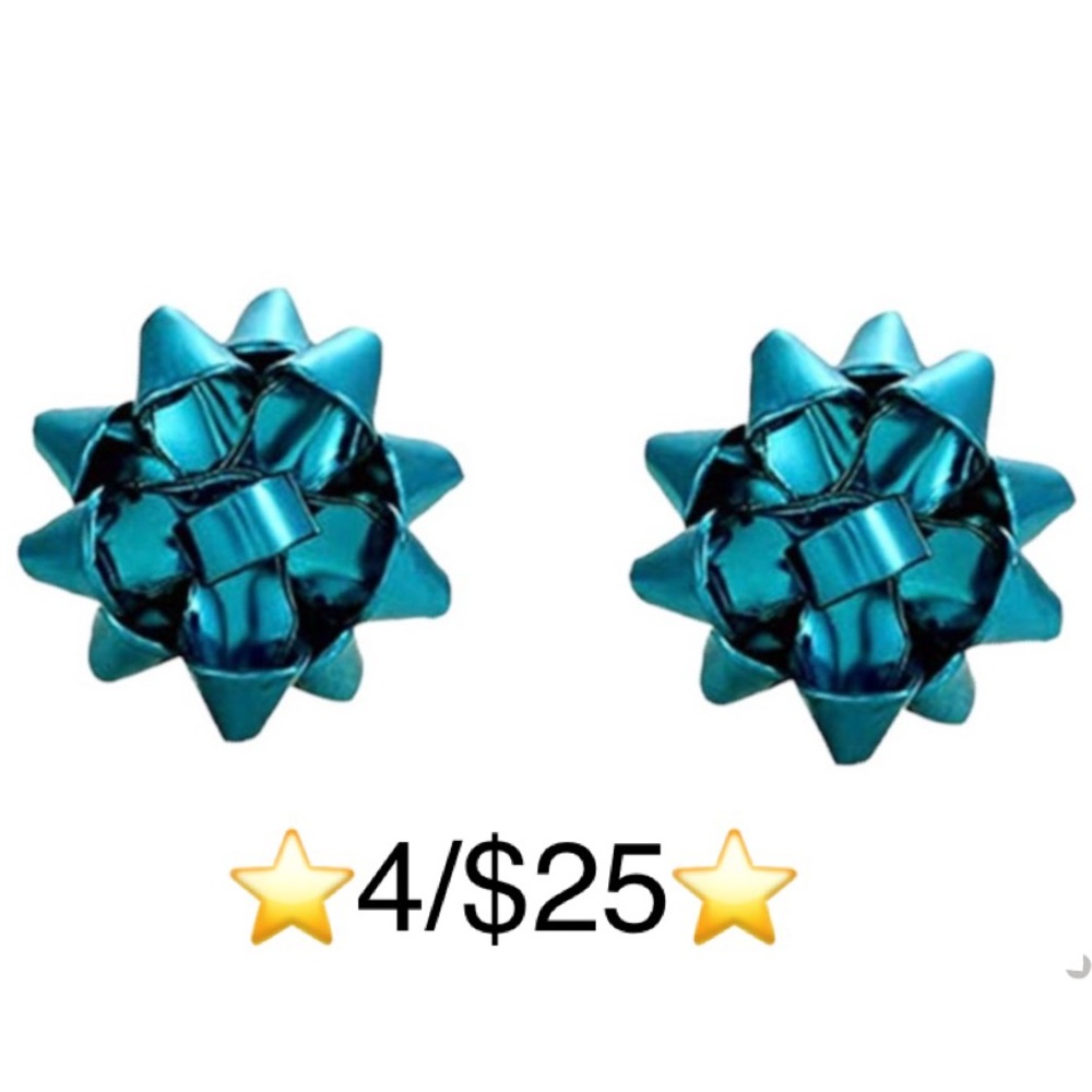 Blue Christmas Bow Stud Earrings